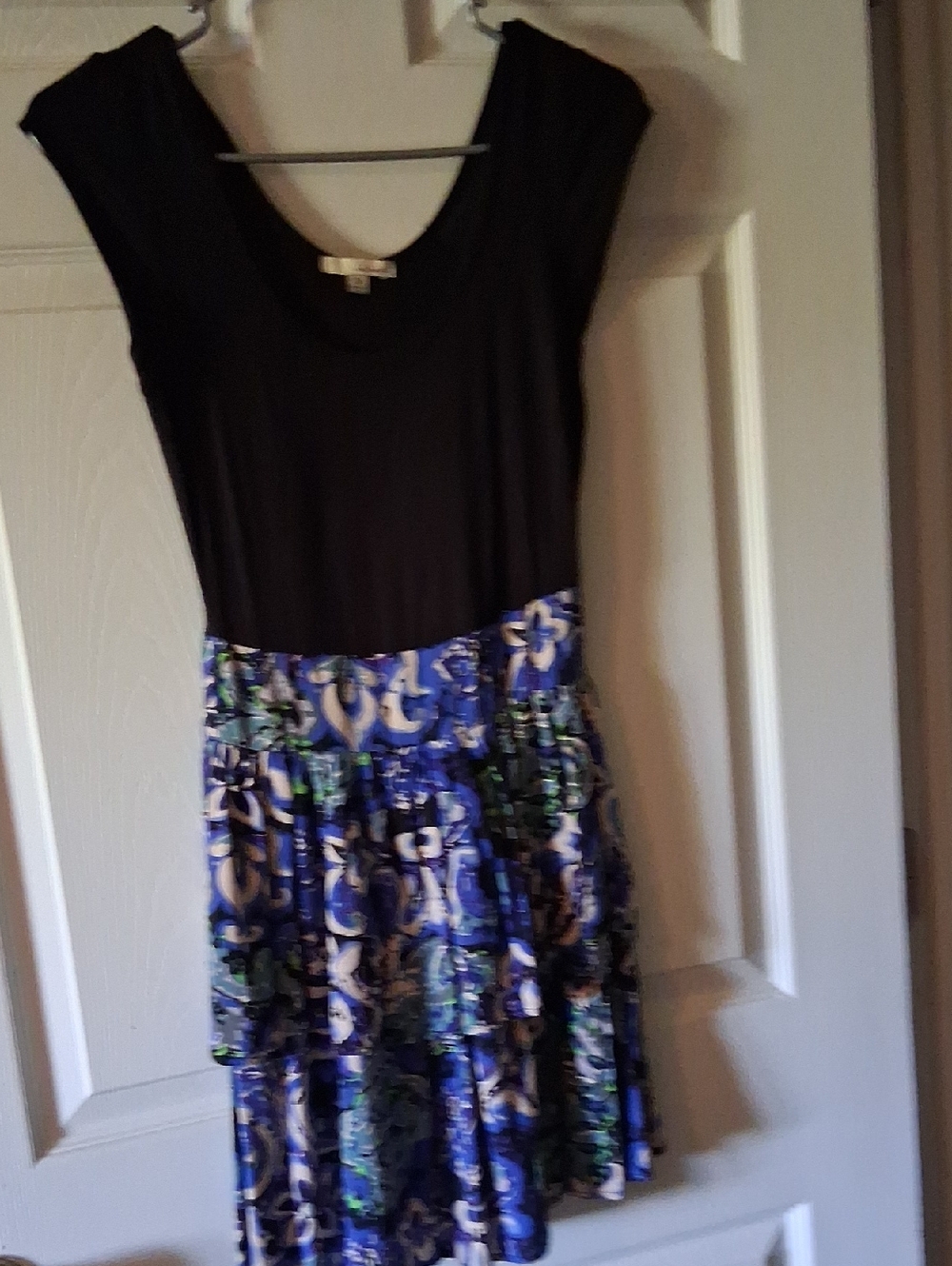 BeBop Black Bodice Blue Floral Tiered Mini Dress